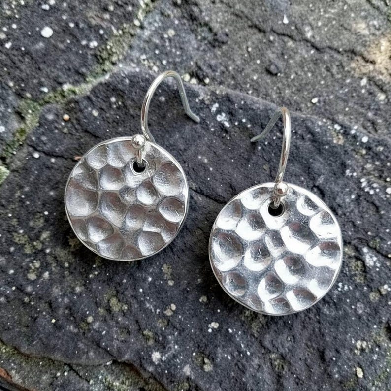 Hammered Sterling Silver Disc Earrings – Historic, Minimalist Jewellery