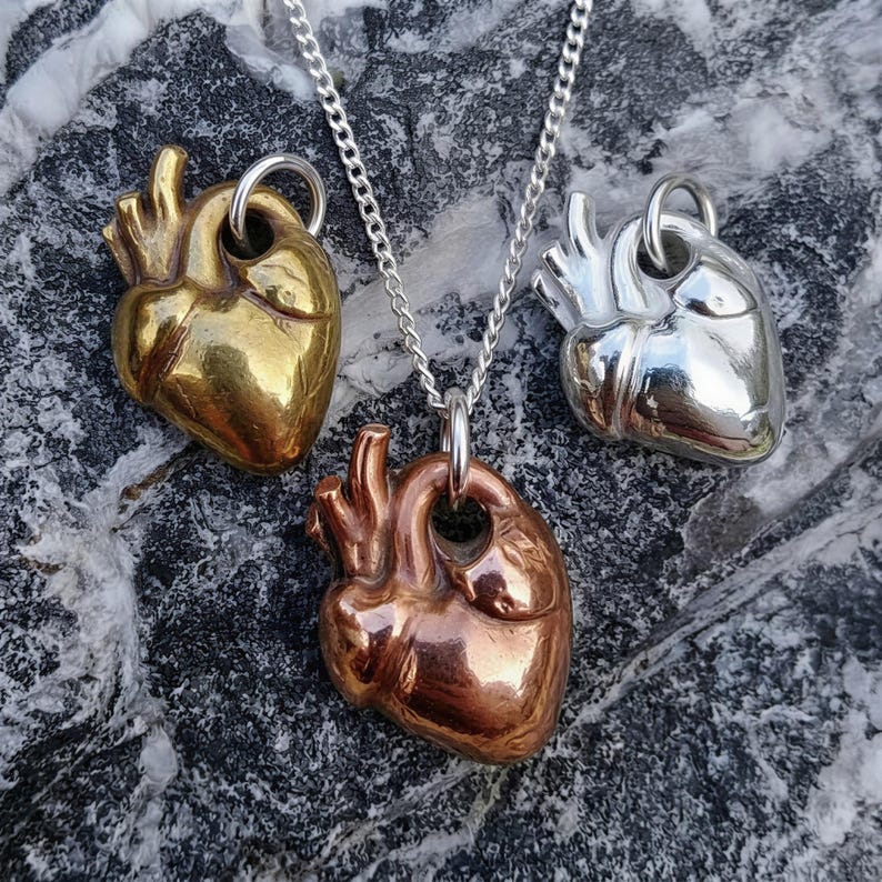 Anatomical Heart Pendant Necklace, Sterling Silver, Copper Or Bronze, Gothic Jewellery, Dark Romance Anatomy Gift