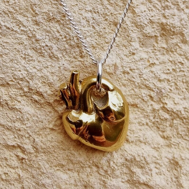 Anatomical Heart Pendant Necklace, Sterling Silver, Copper Or Bronze, Gothic Jewellery, Dark Romance Anatomy Gift