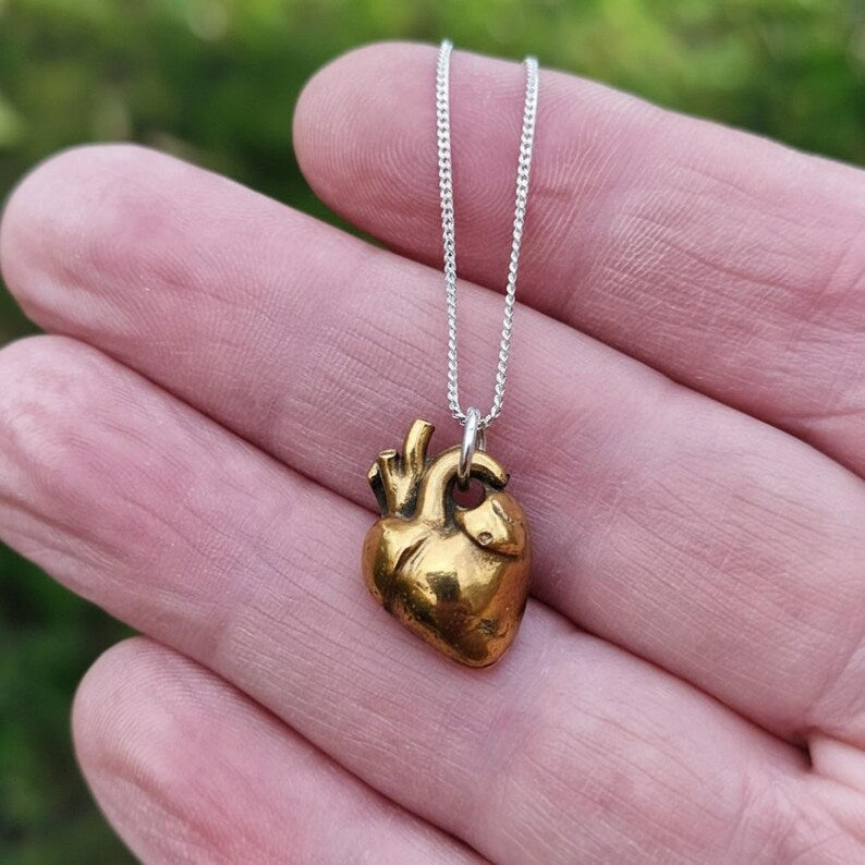 Anatomical Heart Pendant Necklace, Sterling Silver, Copper Or Bronze, Gothic Jewellery, Dark Romance Anatomy Gift