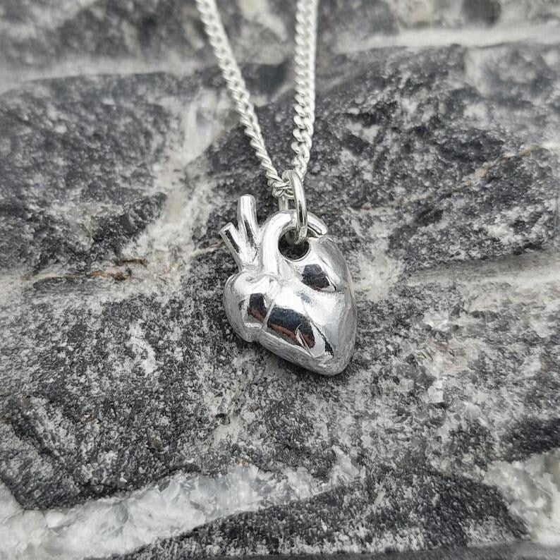 Anatomical Heart Pendant Necklace, Sterling Silver, Copper Or Bronze, Gothic Jewellery, Dark Romance Anatomy Gift