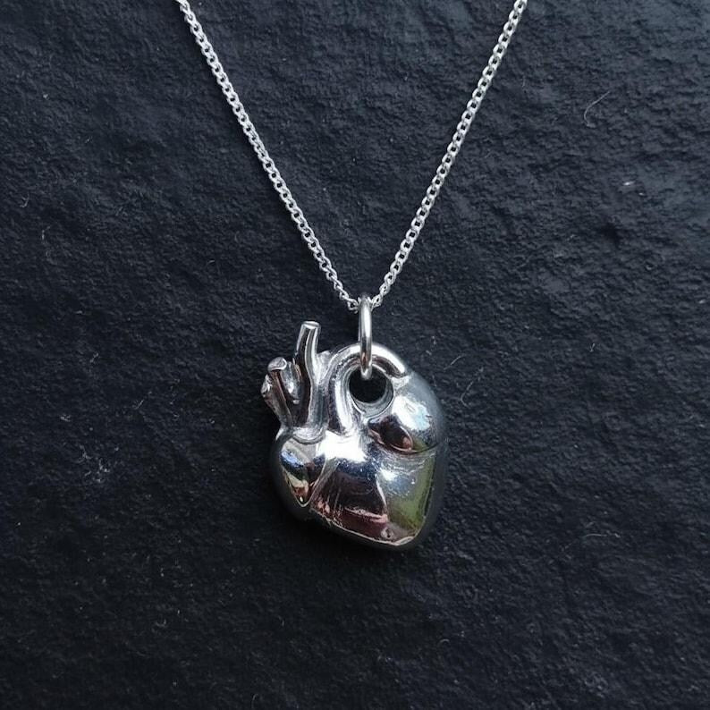 Anatomical Heart Pendant Necklace, Sterling Silver, Copper Or Bronze, Gothic Jewellery, Dark Romance Anatomy Gift