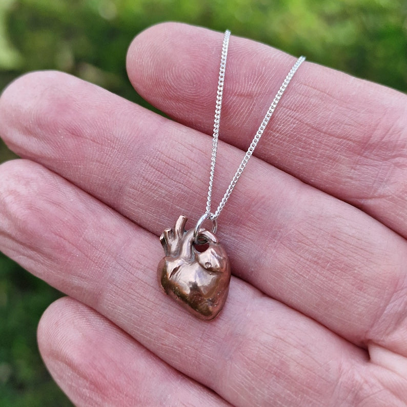 Anatomical Heart Pendant Necklace, Sterling Silver, Copper Or Bronze, Gothic Jewellery, Dark Romance Anatomy Gift