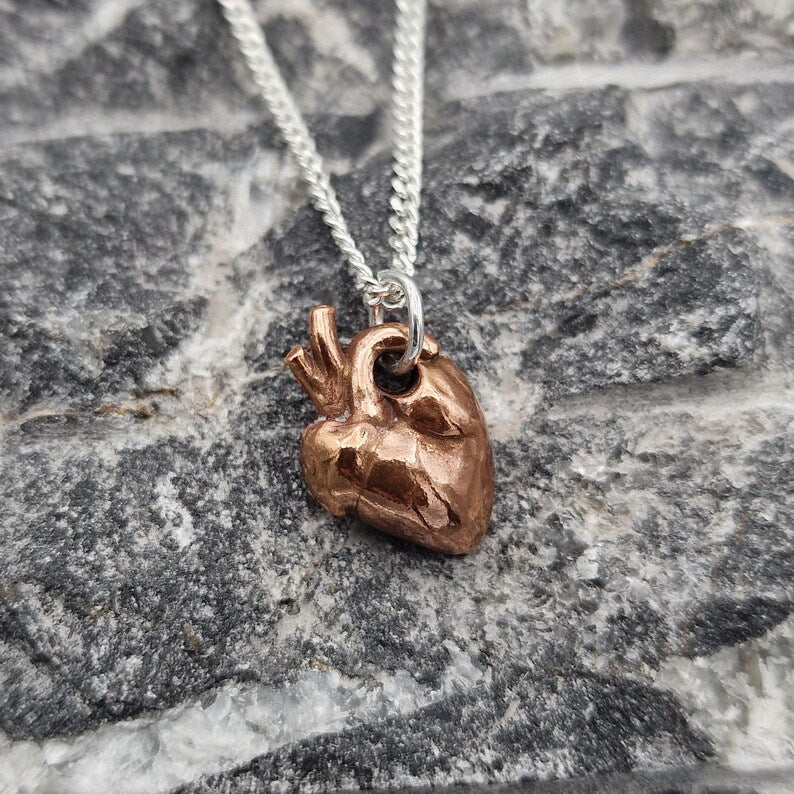 Anatomical Heart Pendant Necklace, Sterling Silver, Copper Or Bronze, Gothic Jewellery, Dark Romance Anatomy Gift