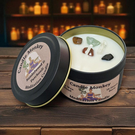 The Meditation Candle– Sandalwood and Patchouli Essential Oils and Crystals.  Free UK Post