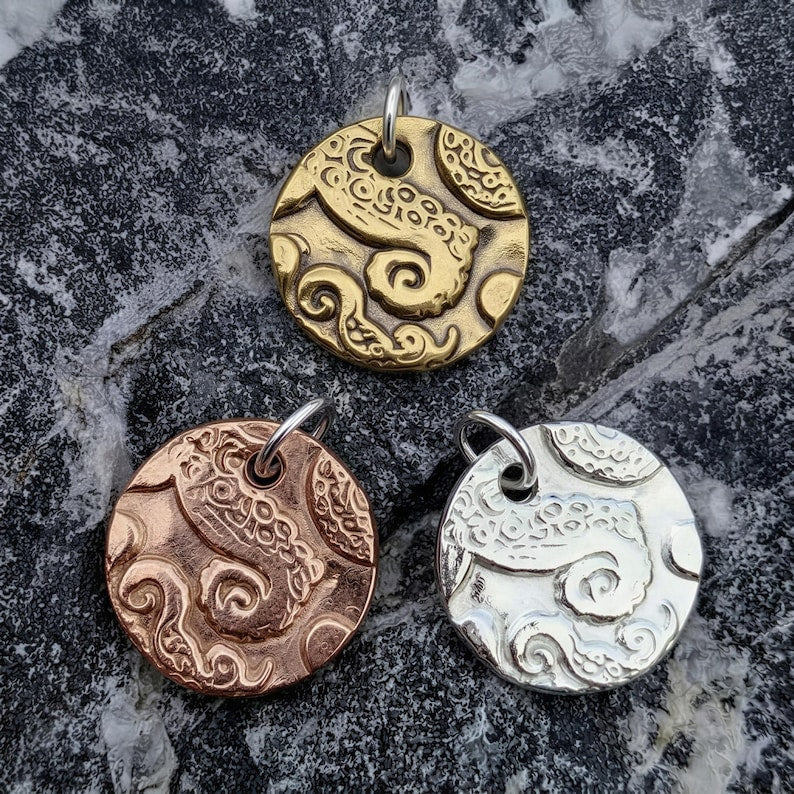 Handmade Kraken Tentacle Pendant – Solid Copper, Bronze Or Sterling Silver Octopus Deep Sea & Ocean Necklace