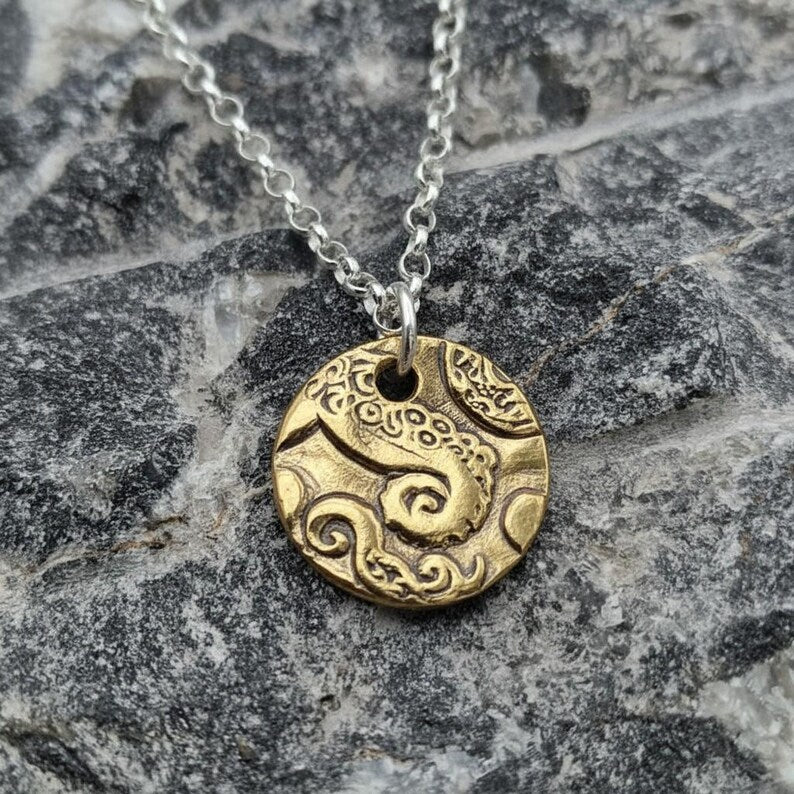 Handmade Kraken Tentacle Pendant – Solid Copper, Bronze Or Sterling Silver Octopus Deep Sea & Ocean Necklace