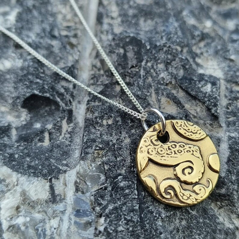 Handmade Kraken Tentacle Pendant – Solid Copper, Bronze Or Sterling Silver Octopus Deep Sea & Ocean Necklace