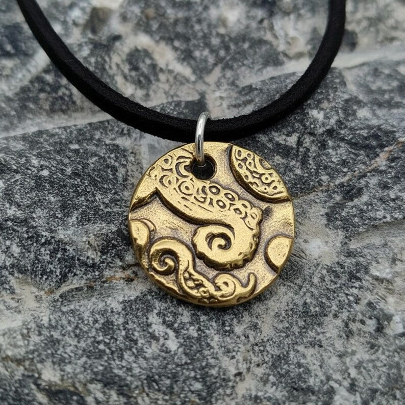 Handmade Kraken Tentacle Pendant – Solid Copper, Bronze Or Sterling Silver Octopus Deep Sea & Ocean Necklace
