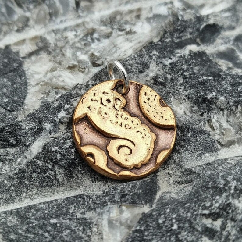 Handmade Kraken Tentacle Pendant – Solid Copper, Bronze Or Sterling Silver Octopus Deep Sea & Ocean Necklace