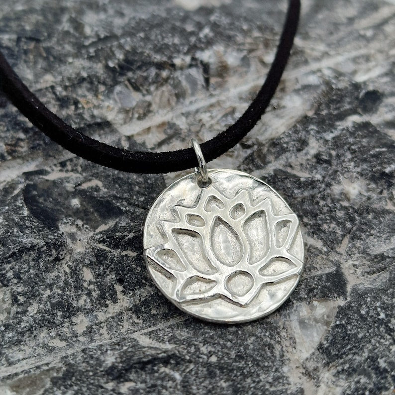 Handmade Tibetan Lotus Sterling Silver Pendant –  Botanical Flower Necklace, Spiritual Symbol Jewellery Gift