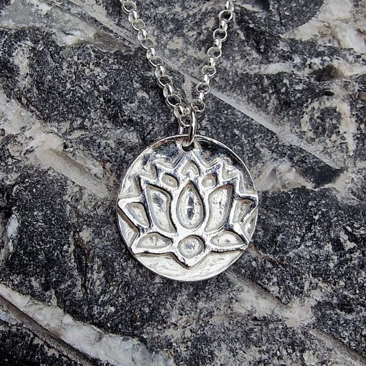 Handmade Tibetan Lotus Sterling Silver Pendant –  Botanical Flower Necklace, Spiritual Symbol Jewellery Gift