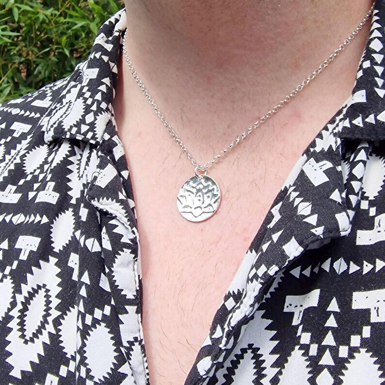 Handmade Tibetan Lotus Sterling Silver Pendant –  Botanical Flower Necklace, Spiritual Symbol Jewellery Gift
