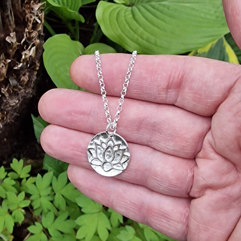Handmade Tibetan Lotus Sterling Silver Pendant –  Botanical Flower Necklace, Spiritual Symbol Jewellery Gift