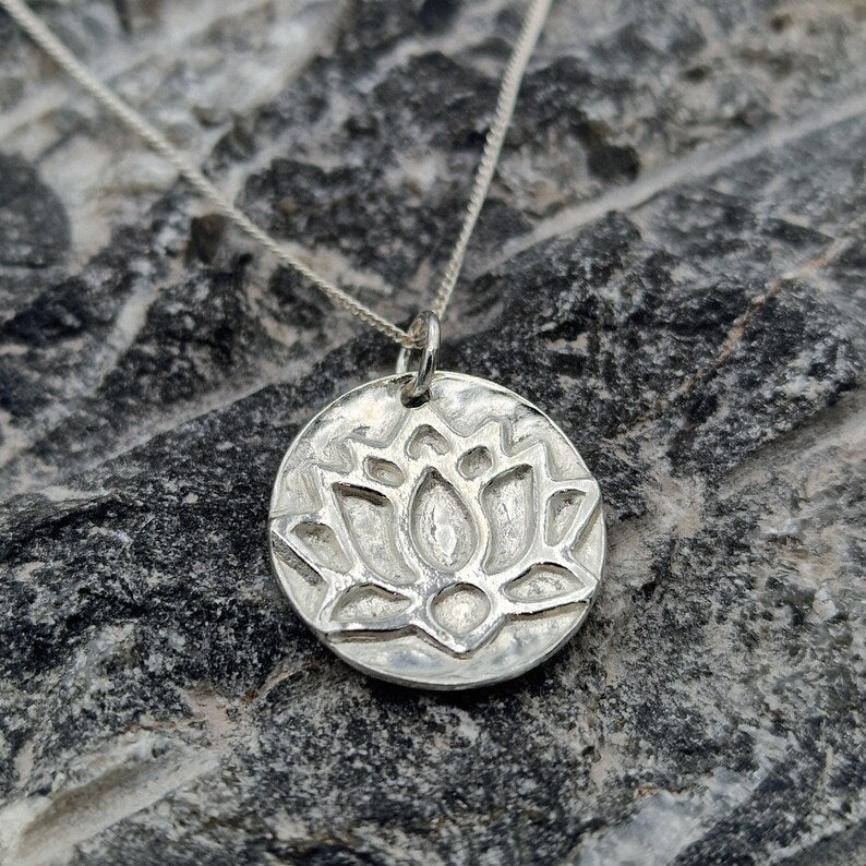 Handmade Tibetan Lotus Sterling Silver Pendant –  Botanical Flower Necklace, Spiritual Symbol Jewellery Gift