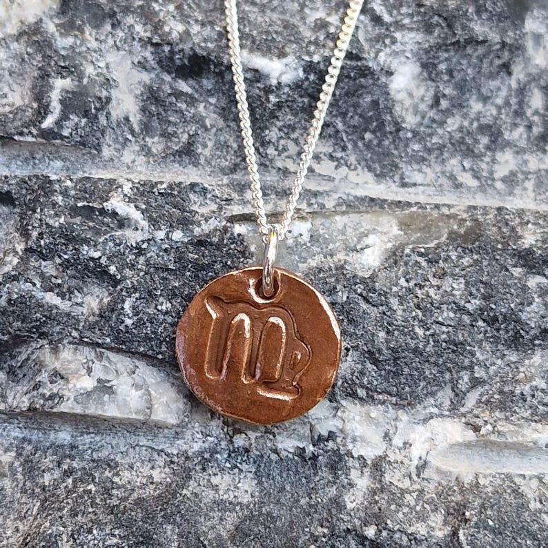 Handmade Zodiac Pendant Necklace, Libra / Scorpio Star Sign, Copper Astrology Jewellery, Birthday Gift