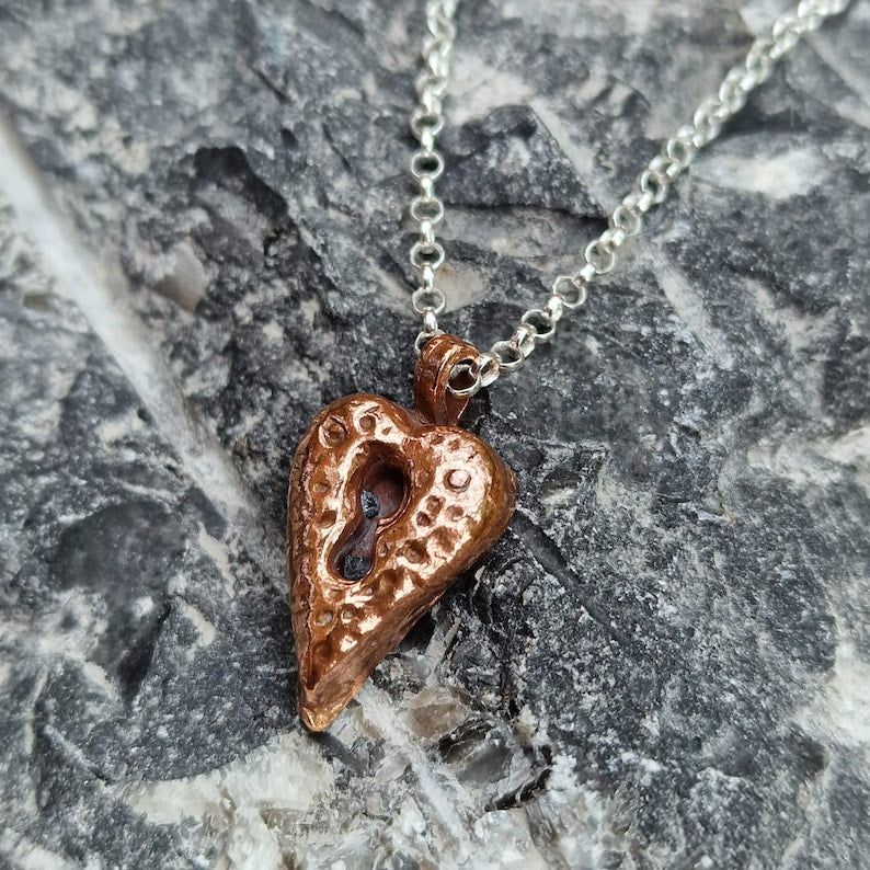 Heartbound Victorian Style Love Token Copper Heart Pendant – Handmade Necklace, Jewellery Gift