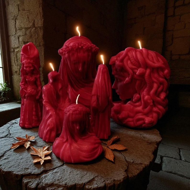 The Vampire's Castle Gothic Candles Collection- Veiled Lady Sculpture, Medusa, Bride of Death, Hollow Monk, Spectre, Handmade, Free UK Post