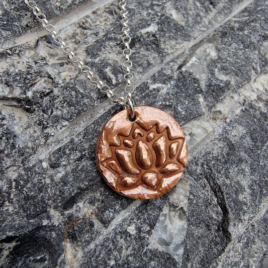 White Boar Forge Lotus Copper & Sterling Silver 2.2cm Pendant – Handmade Botanical Flower Necklace, Nature-Inspired Spiritual Jewellery Gift