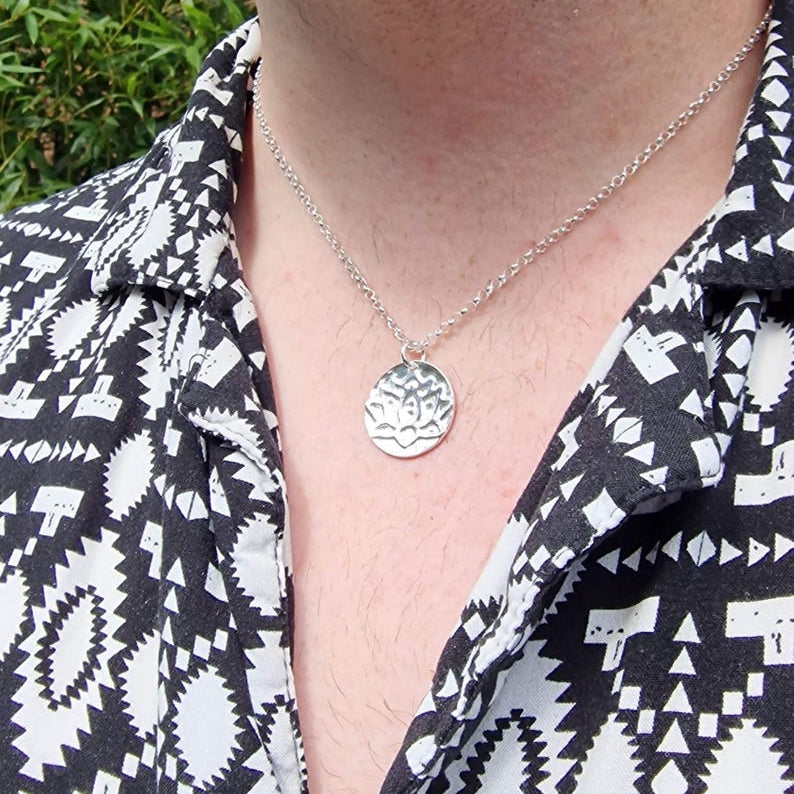 White Boar Forge Handmade Tibetan Lotus Sterling Silver Pendant – Meaningful Botanical Flower Necklace, Spiritual Symbol Jewellery Gift