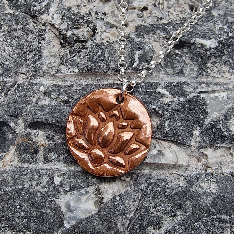 White Boar Forge Lotus Copper & Sterling Silver 2.2cm Pendant – Handmade Botanical Flower Necklace, Nature-Inspired Spiritual Jewellery Gift