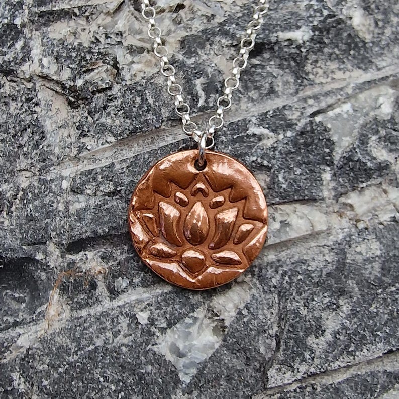 White Boar Forge Lotus Copper & Sterling Silver 2.2cm Pendant – Handmade Botanical Flower Necklace, Nature-Inspired Spiritual Jewellery Gift