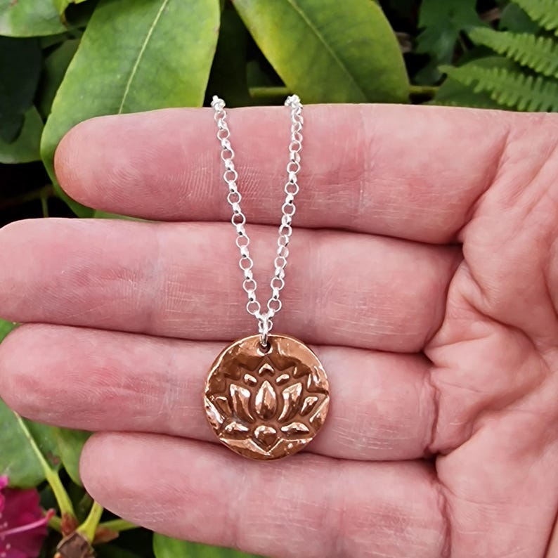White Boar Forge Lotus Copper & Sterling Silver 2.2cm Pendant – Handmade Botanical Flower Necklace, Nature-Inspired Spiritual Jewellery Gift