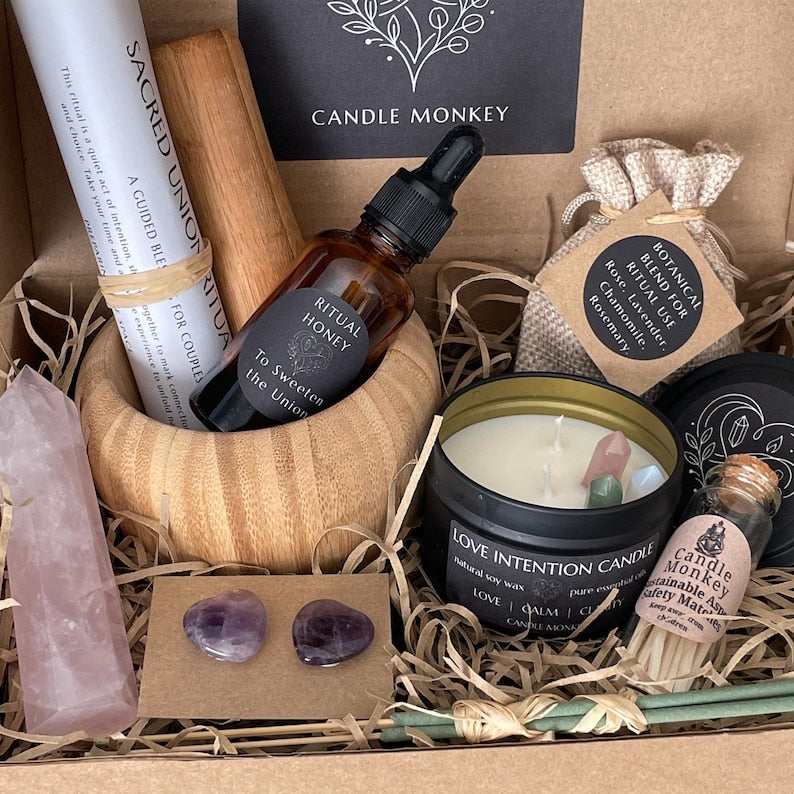 Sacred Union Ritual Kit – Engagement and Wedding Gift | Betrothal Shared Love Ritual Kit with Herbs, Rose Quartz, Candle and Guided Blessing