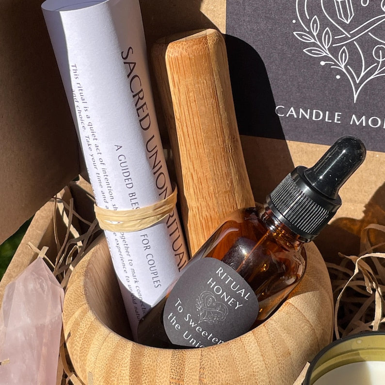 Sacred Union Ritual Kit – Engagement and Wedding Gift | Betrothal Shared Love Ritual Kit with Herbs, Rose Quartz, Candle and Guided Blessing