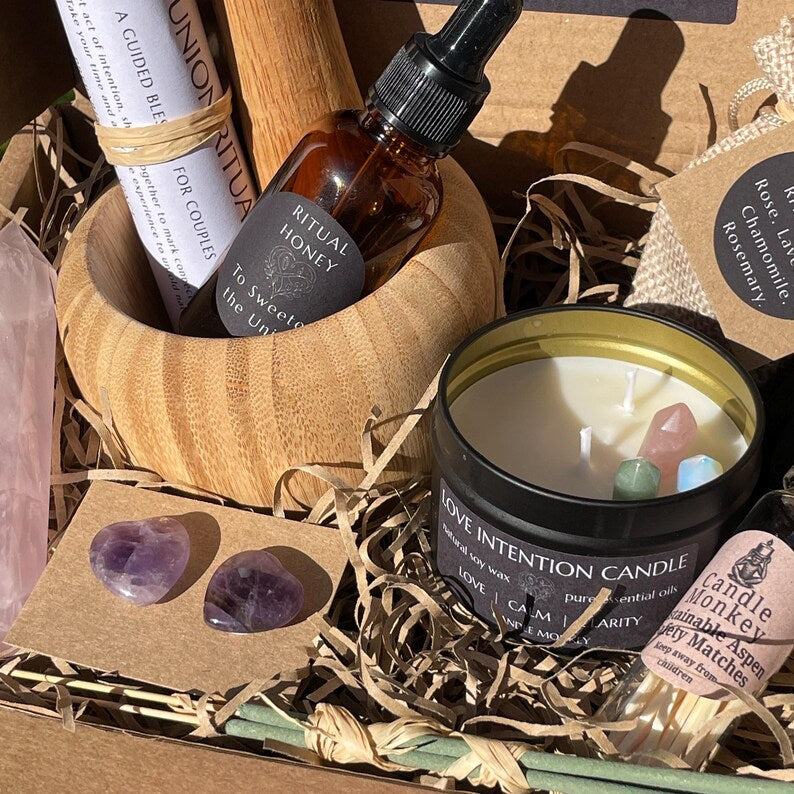 Sacred Union Ritual Kit – Engagement and Wedding Gift | Betrothal Shared Love Ritual Kit with Herbs, Rose Quartz, Candle and Guided Blessing