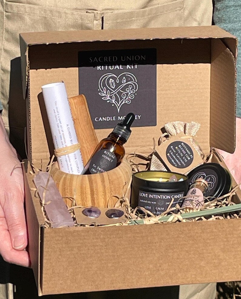 Sacred Union Ritual Kit – Engagement and Wedding Gift | Betrothal Shared Love Ritual Kit with Herbs, Rose Quartz, Candle and Guided Blessing