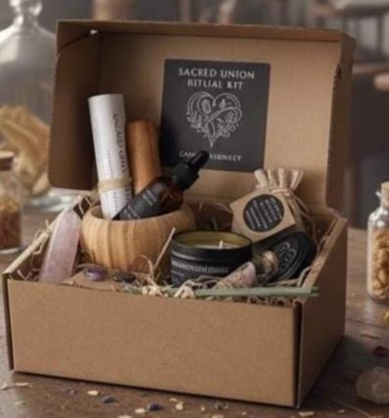Sacred Union Ritual Kit – Engagement and Wedding Gift | Betrothal Shared Love Ritual Kit with Herbs, Rose Quartz, Candle and Guided Blessing