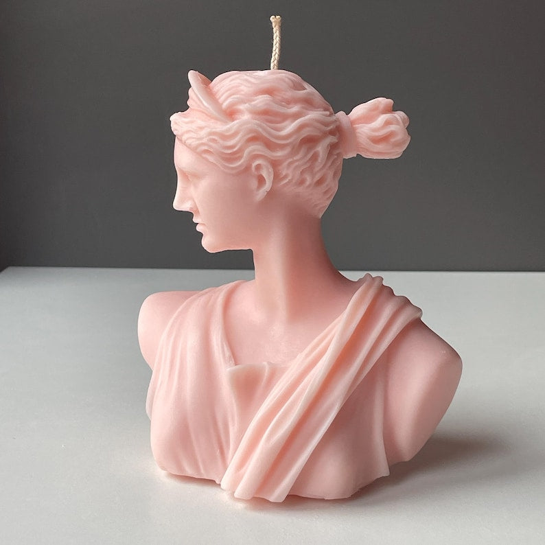 Artemis Candle Large Bust Goddess of Hunt, Moon And Wilderness, Handmade Soy Wax, Mythical Decor Custom Scent & Colour | Free UK Post