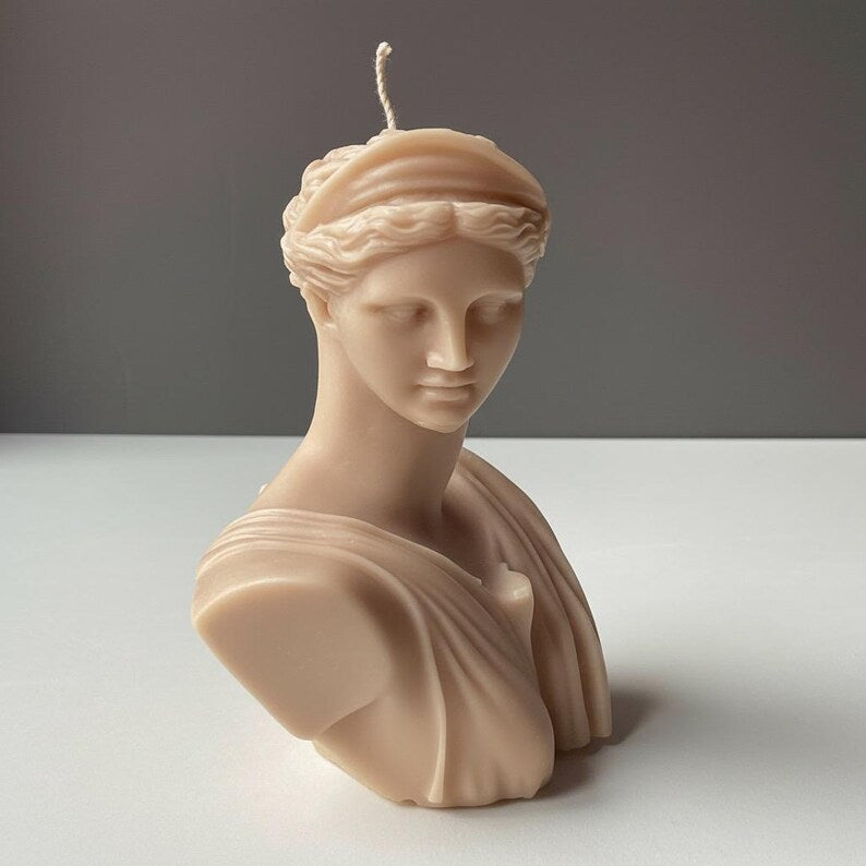 Artemis Candle Large Bust Goddess of Hunt, Moon And Wilderness, Handmade Soy Wax, Mythical Decor Custom Scent & Colour | Free UK Post