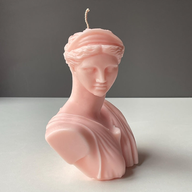 Artemis Candle Large Bust Goddess of Hunt, Moon And Wilderness, Handmade Soy Wax, Mythical Decor Custom Scent & Colour | Free UK Post