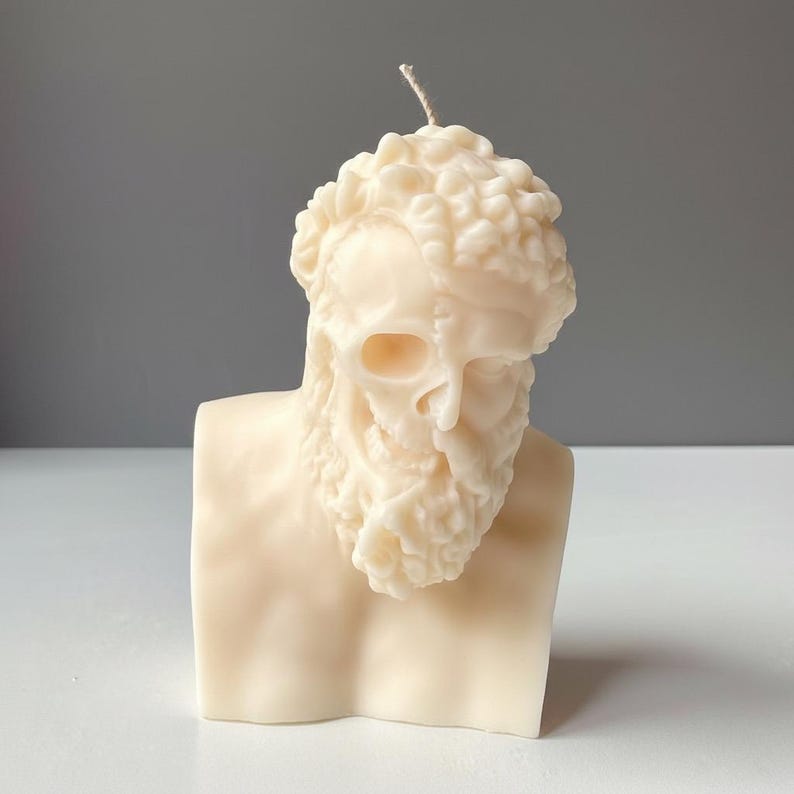 Hercules / Heracles Ripped Skull Face Handmade Gothic Myth Large Candle Free UK Post