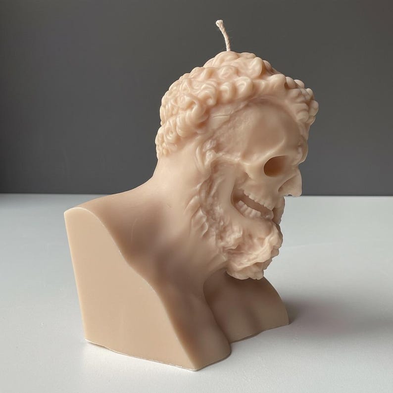 Hercules / Heracles Ripped Skull Face Handmade Gothic Myth Large Candle Free UK Post