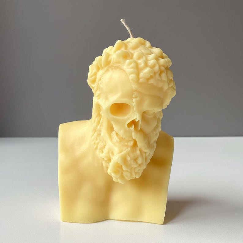 Hercules / Heracles Ripped Skull Face Handmade Gothic Myth Large Candle Free UK Post