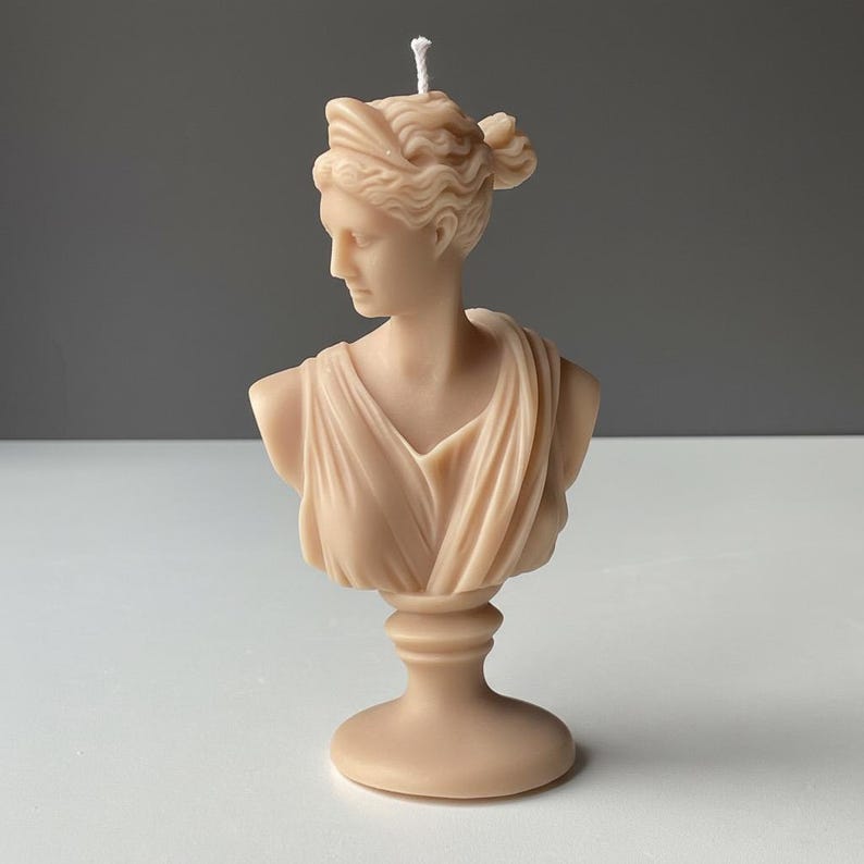 Artemis Candle Medium Bust on Plinth Goddess of Hunt, Moon And Wilderness, Handmade Soy Wax, Mythical Decor | Free UK Post