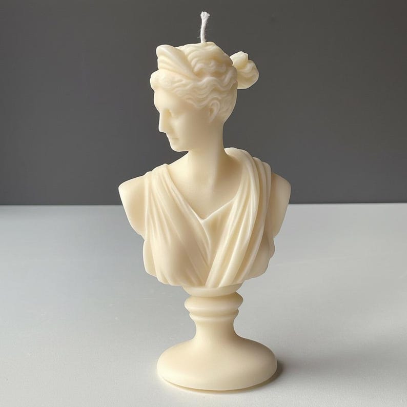Artemis Candle Medium Bust on Plinth Goddess of Hunt, Moon And Wilderness, Handmade Soy Wax, Mythical Decor | Free UK Post