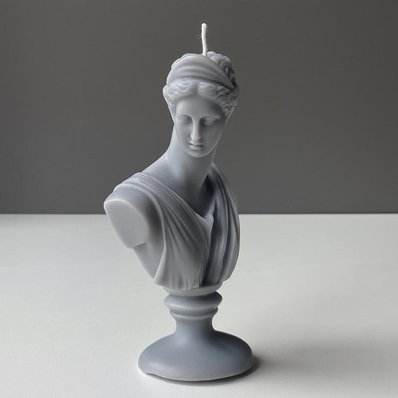 Artemis Candle Medium Bust on Plinth Goddess of Hunt, Moon And Wilderness, Handmade Soy Wax, Mythical Decor | Free UK Post