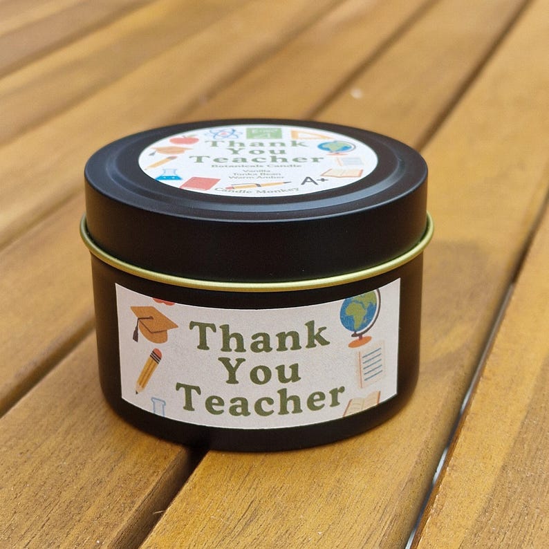 Thank You Teacher Gift • Vanilla Tonka Amber Candle • End of Term Gift for Teacher • Handmade • Teacher Appreciation Free UK Post