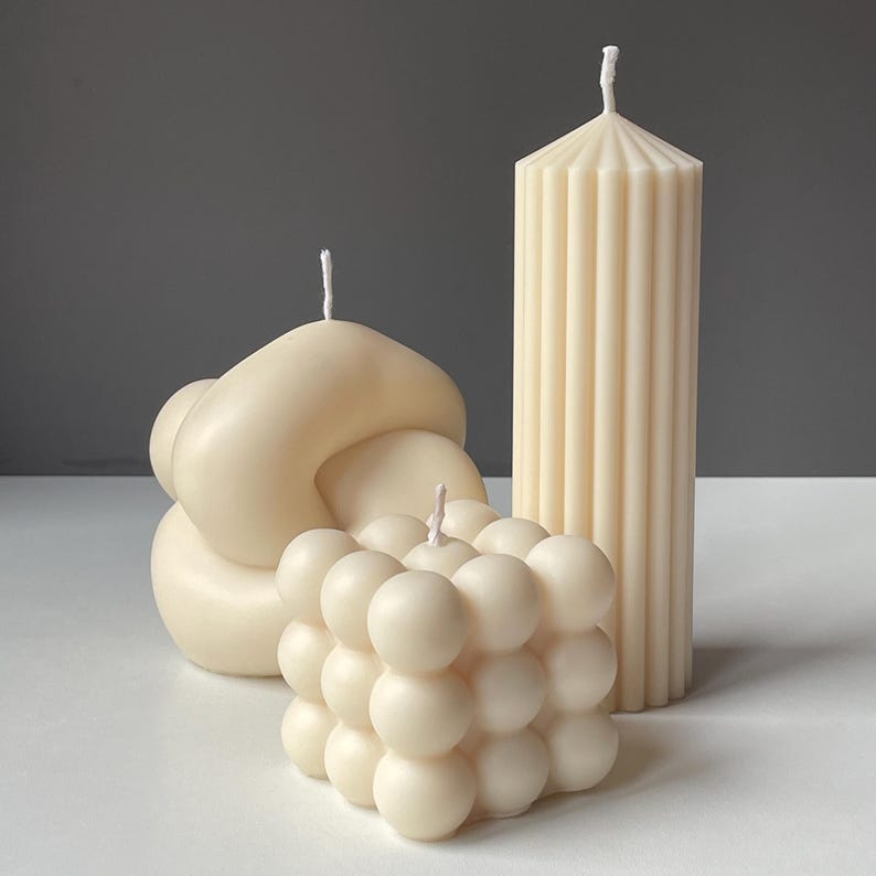 Minimal Sculptural Candle Set | Bubble, Knot & Ribbed Pillar