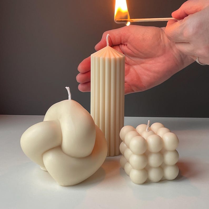 Minimal Sculptural Candle Set | Bubble, Knot & Ribbed Pillar