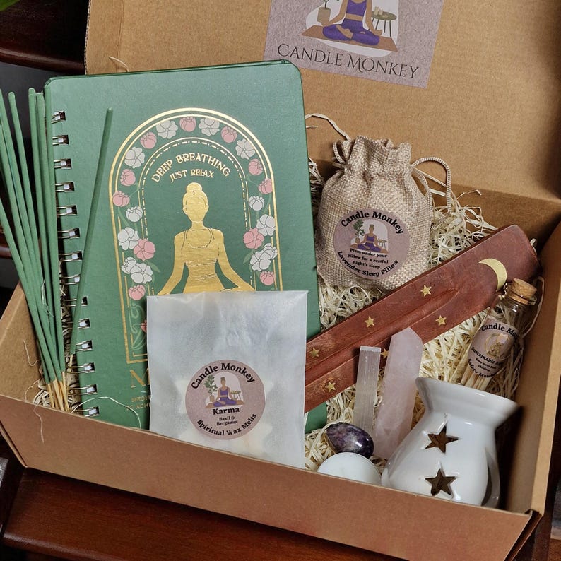 Spiritual Harmony Kit -Meditation Hamper With Botanicals Wax melts, Crystals, Celestial Burner, Journal Etc. Birthday Gift Free UK Post