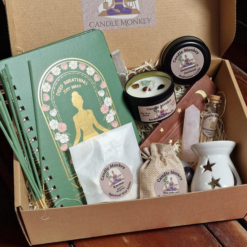 Spiritual Harmony Kit -Meditation Hamper With Botanicals Wax melts, Crystals, Celestial Burner, Journal Etc. Birthday Gift Free UK Post