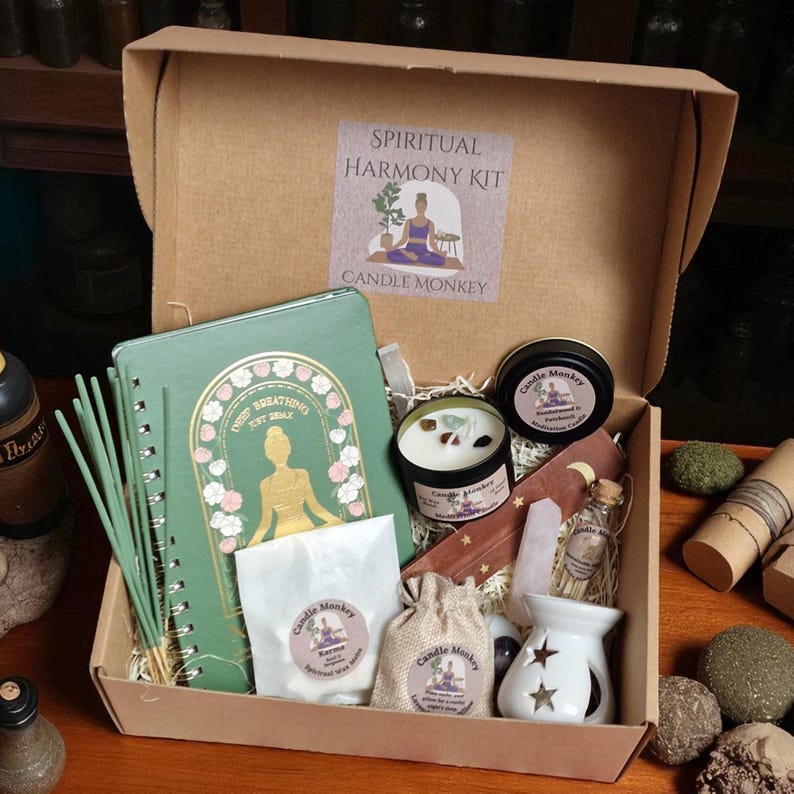 Spiritual Harmony Kit -Meditation Hamper With Botanicals Wax melts, Crystals, Celestial Burner, Journal Etc. Birthday Gift Free UK Post