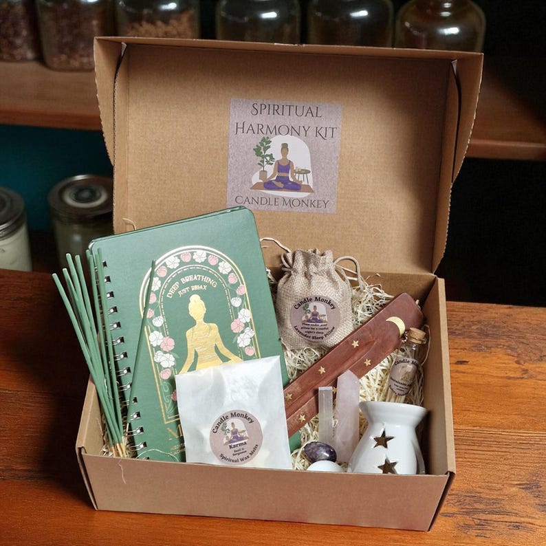 Spiritual Harmony Kit -Meditation Hamper With Botanicals Wax melts, Crystals, Celestial Burner, Journal Etc. Birthday Gift Free UK Post