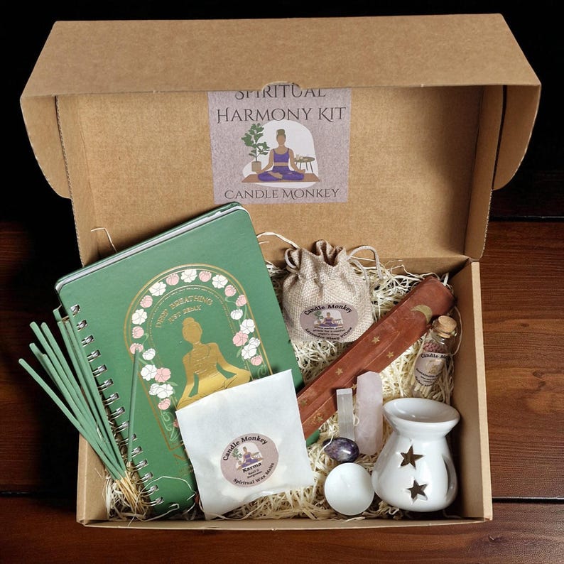 Spiritual Harmony Kit -Meditation Hamper With Botanicals Wax melts, Crystals, Celestial Burner, Journal Etc. Birthday Gift Free UK Post