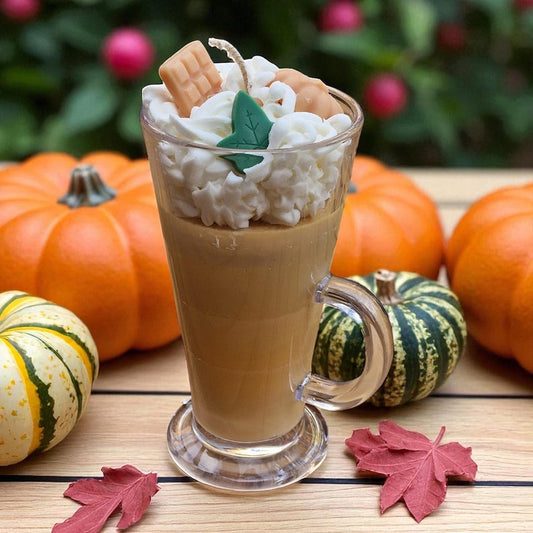 Pumpkin Spice Latte Candle – Handmade Soy Wax Coffee Candle Glass with Whipped Cream Topping, Autumn Décor Gift Free UK Post